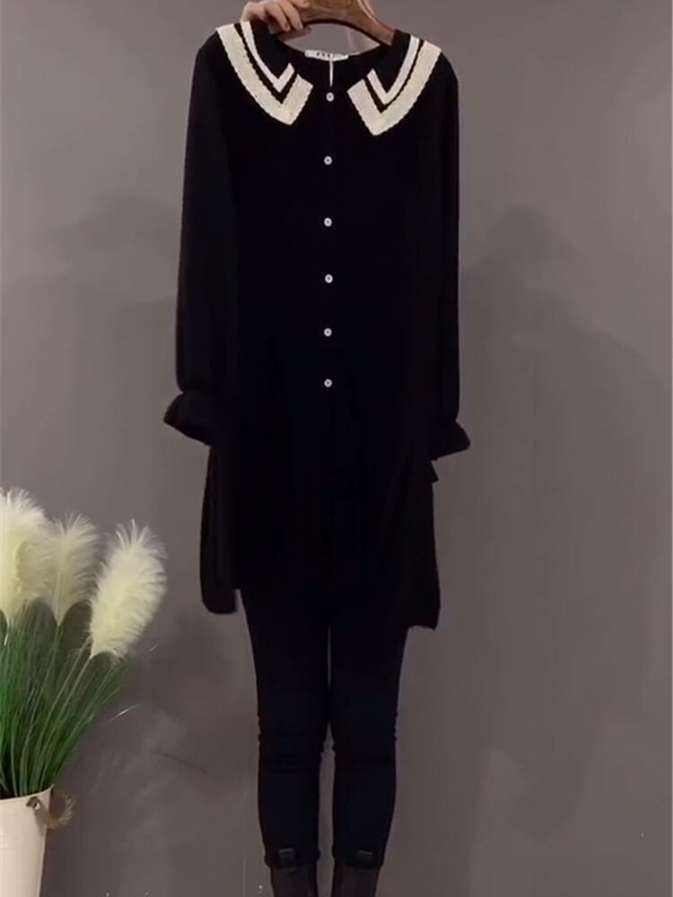 カラーブラックドレス スプリングストレッチカフ ロング エラスティック 伸縮 春物 ミックスインファッション70189111668