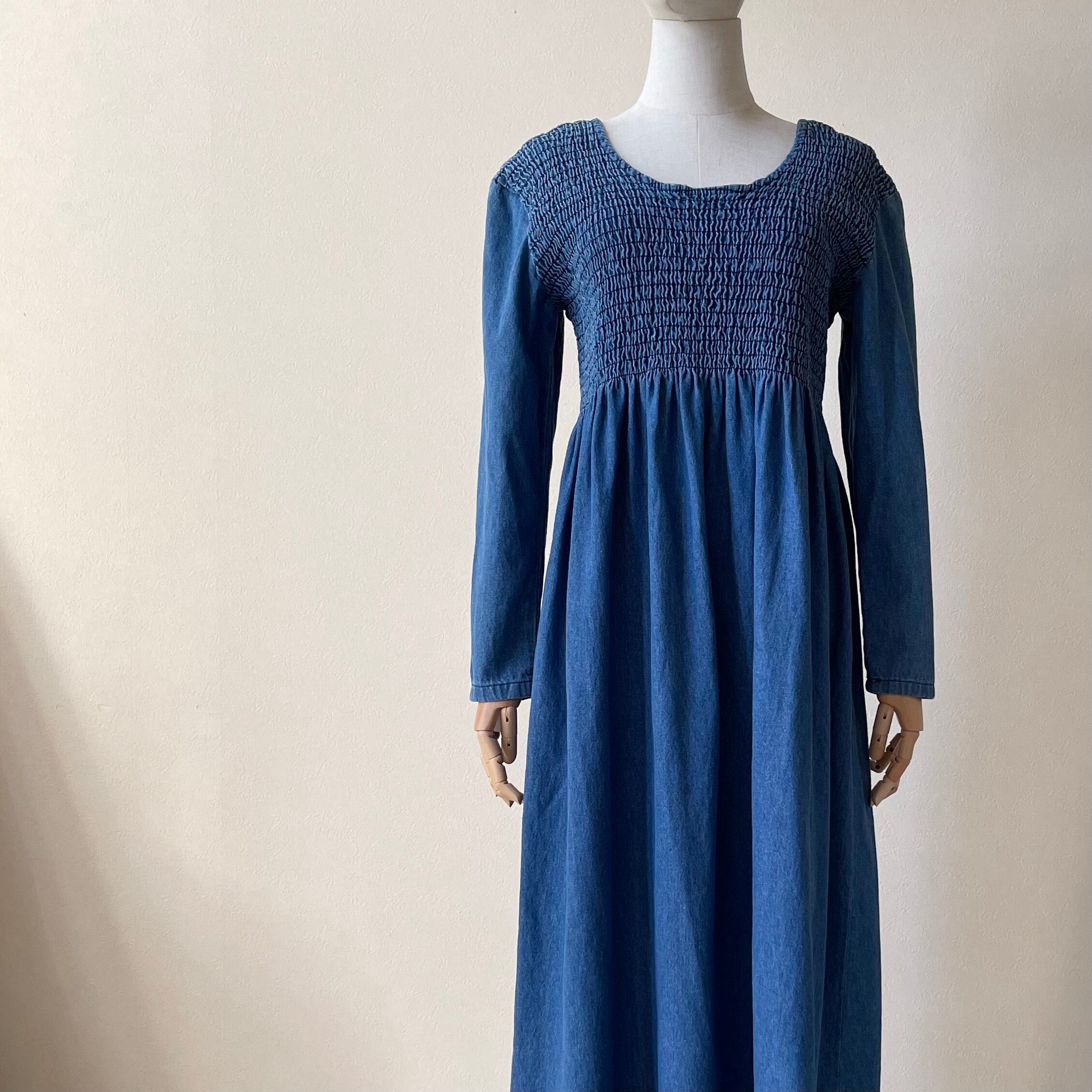 Cotton Fashion 1990s Denim Shirring Dress AD105