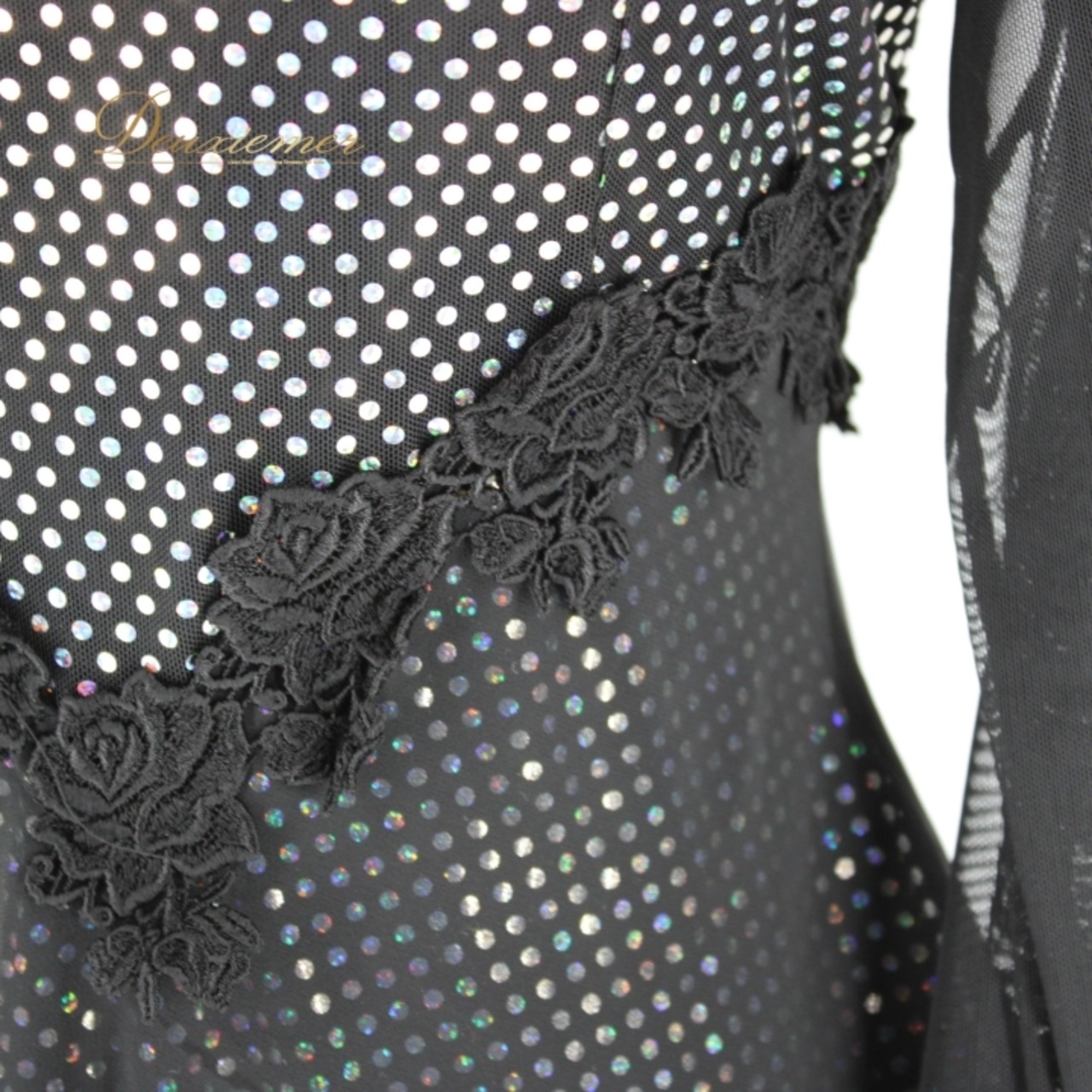 社交ダンス 衣装 スタンダード ドレス ワンピース パーティ衣装 女性用 レディース オールシーズン 黒 ブラック系 長袖 フロート 派手 キラキラ ファッション ドレスアップ パーティー衣装 結婚式 二次会 おしゃれ フェスティバル ステージ衣装 動きやすい 柔らかい 軽量 舞台芸術 演技用 ミニマル デザイン エレガント シルエット スカート ディテール