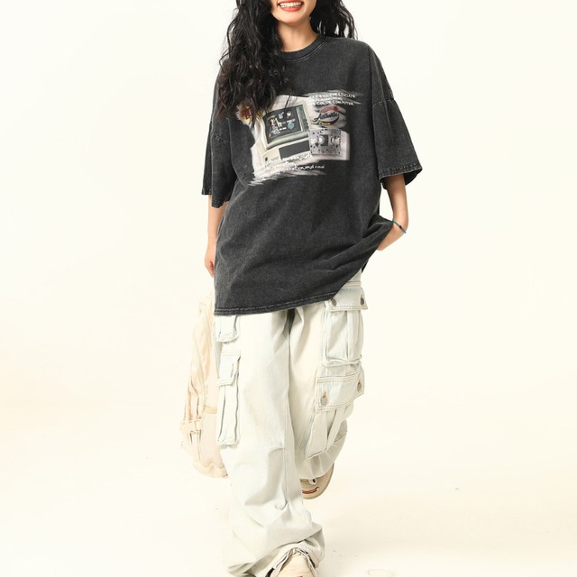 retro-style print short-sleeve tee　レトロムードプリント半袖ティー　J2029