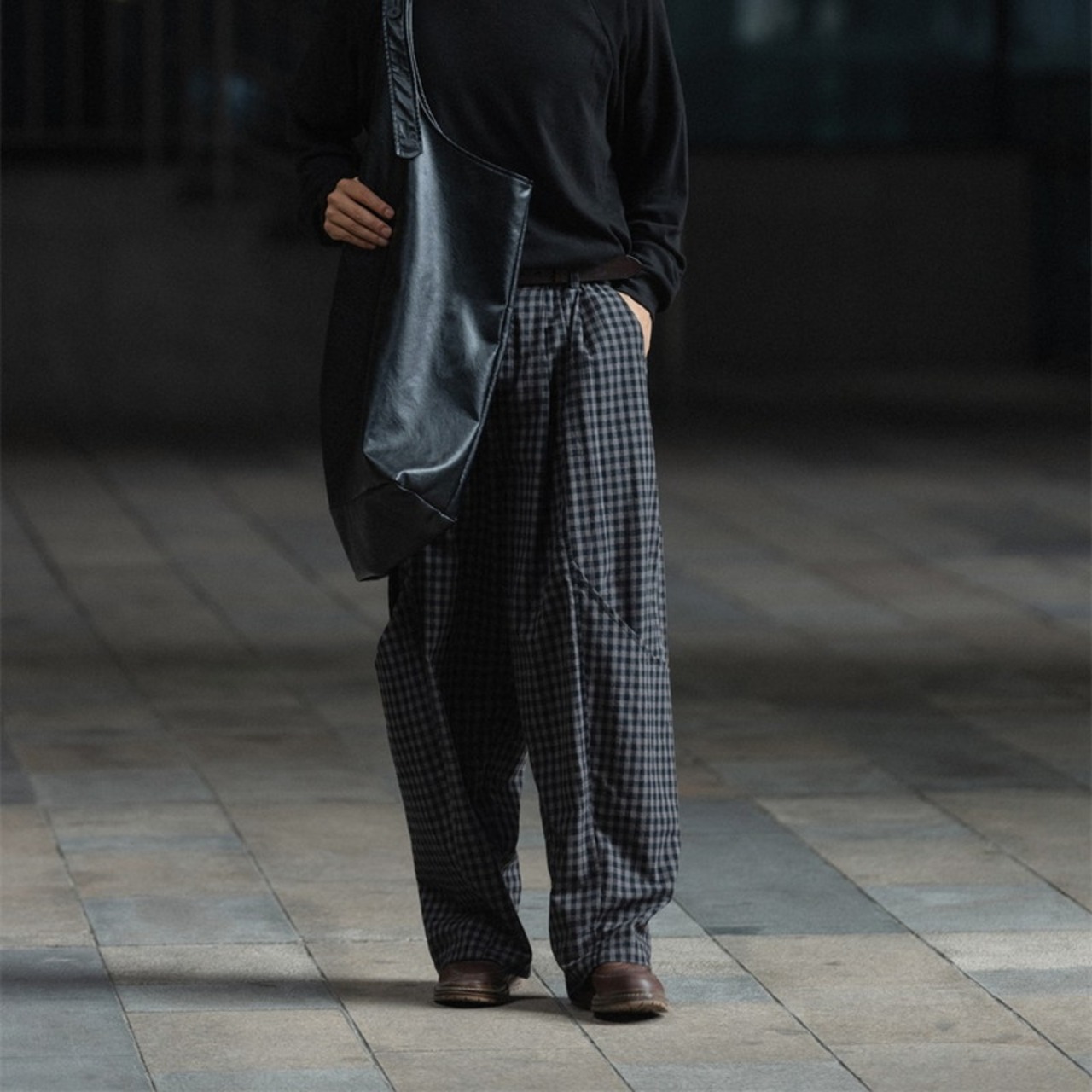 レトロチェック柄ワイドレッグパンツ　979