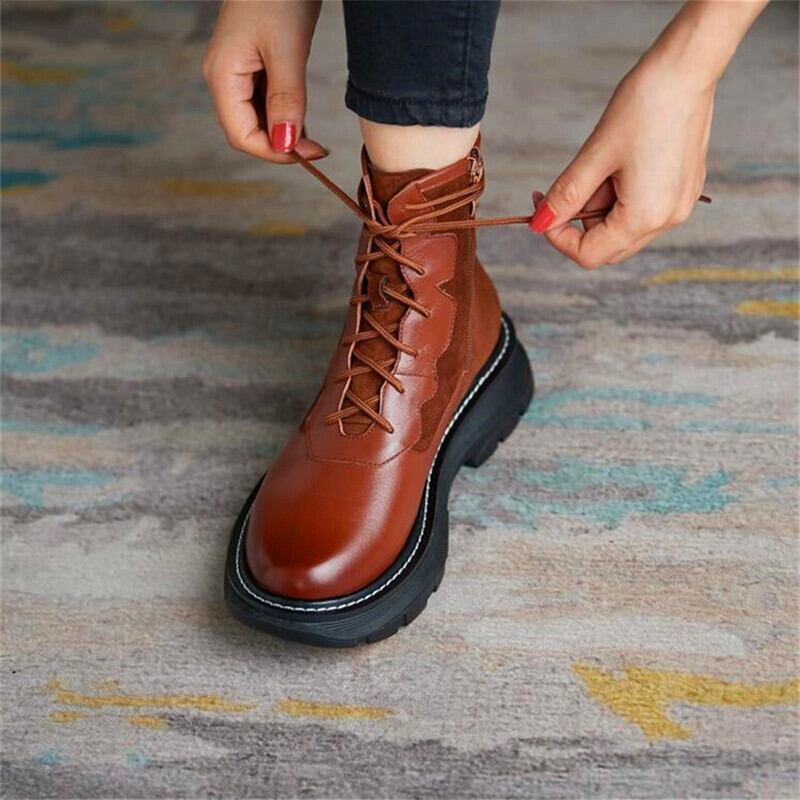 【新作】【送料無料】 レザーハイトリングプラットフォームレディースクロスストラップブーツブラックブラウンブーツウィンターレディースファッションブーツ 靴 シューズ 冬物 10b341682590003