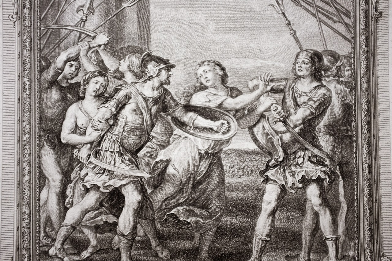1780s フランス 31c 繊細な歴史的銅版画 図版 サビニ人の略奪 カルナヴァル博物館所蔵 アンティーク