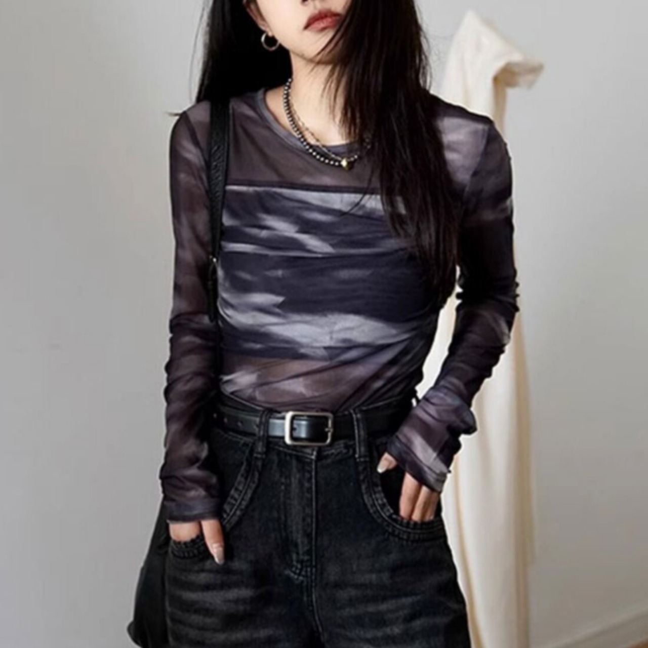 Tie-dye mesh long-sleeved T-shirt (ME441)