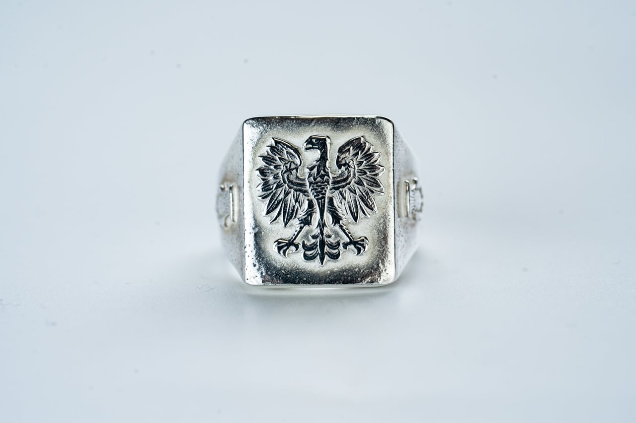 R-092 Rectangle signet ring flower (SV Poland Eagle) | WAKAN