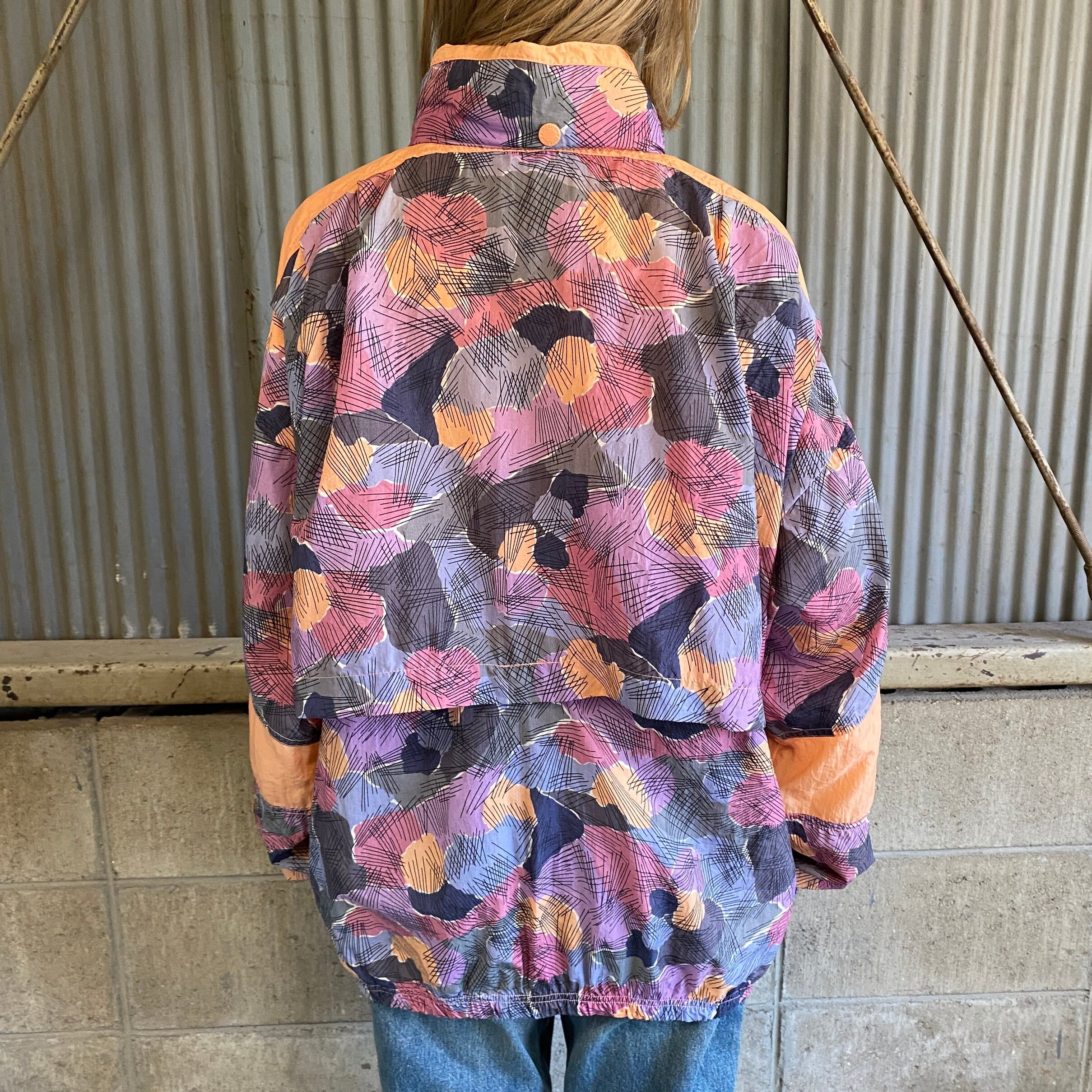 90年代 Reebok リーボック 総柄 ナイロンジャケット メンズL 古着 90s