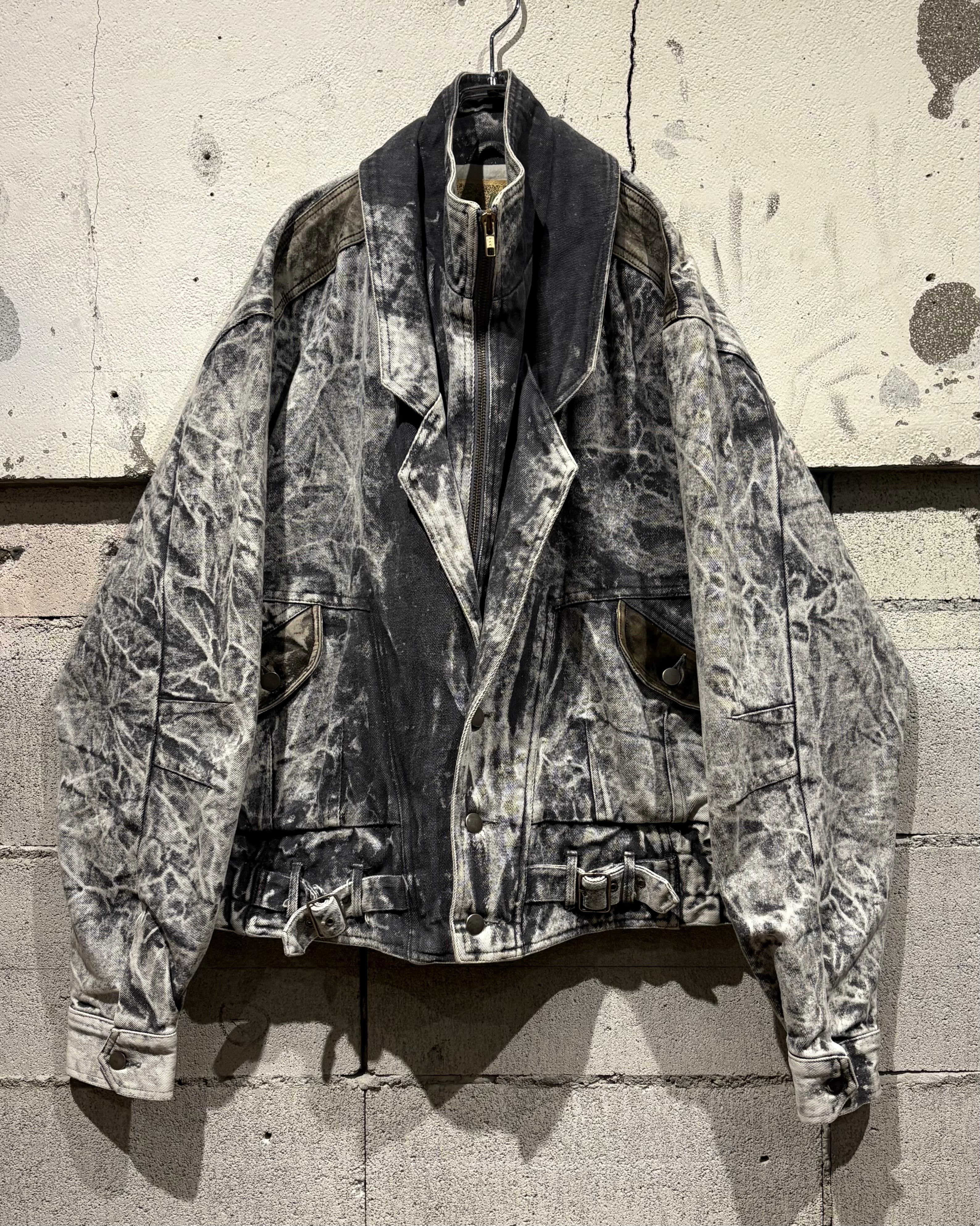 Caka otto】Chemical Wash Vintage Loose Layered Gimmick Denim