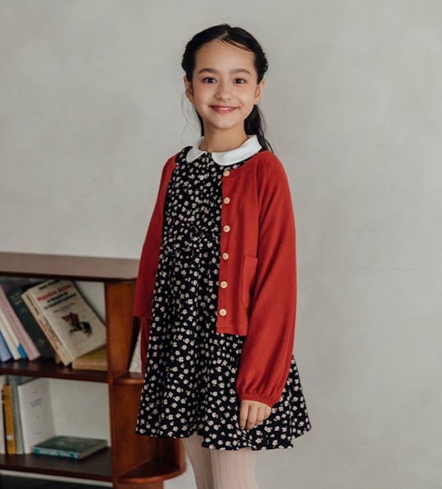 丸襟スクエアフリルワンピース<Black flower>