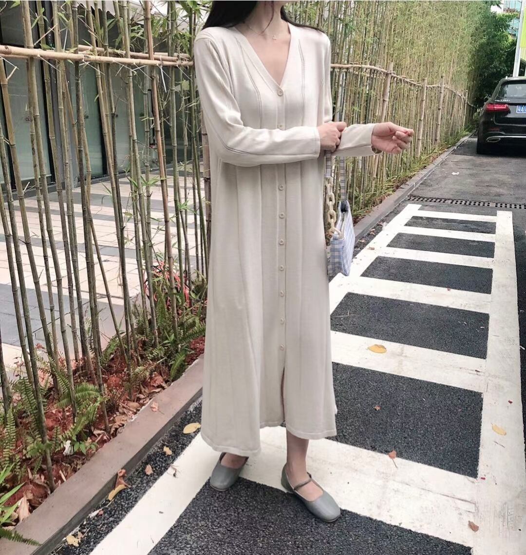 ベルト付き Vネックカーデワンピース　AJ1050-D004