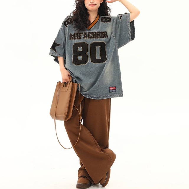 v-neck number denim short sleeve tee　Vネックナンバーデニム半袖ティー　J1039