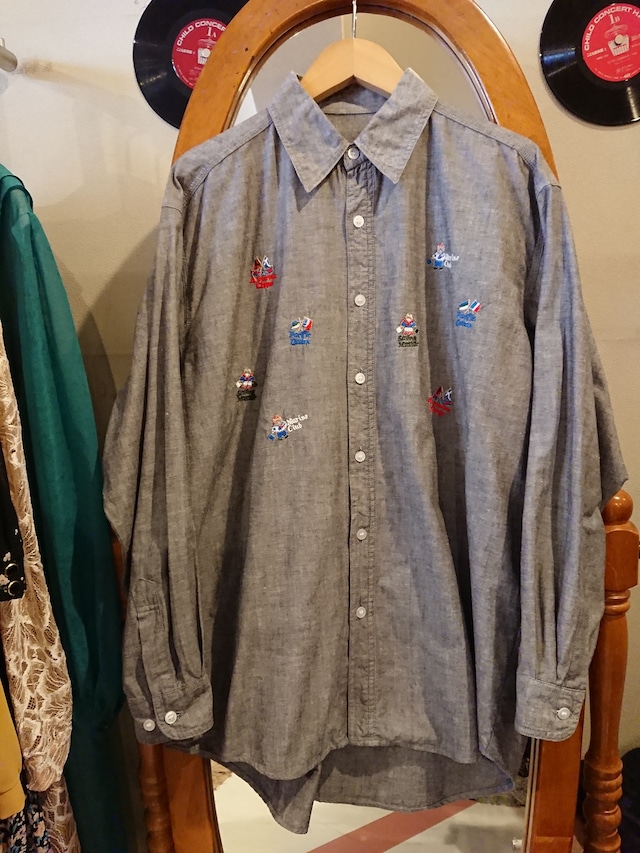 クマ刺繍コットンシャツ/綿100%