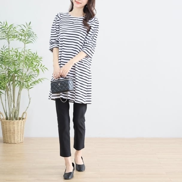 チュニック バックリボン付き ボーダー カットソー ロングTシャツ N83