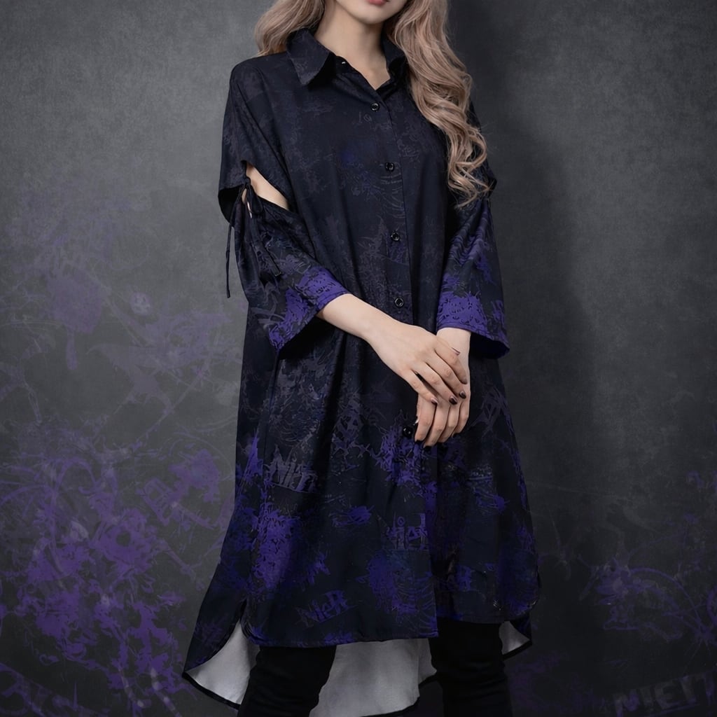 QutieFrash 和柄ロング羽織(黒紫) 2WAY総柄和風羽織【GRADATION彼岸花】 | NIER CLOTHING