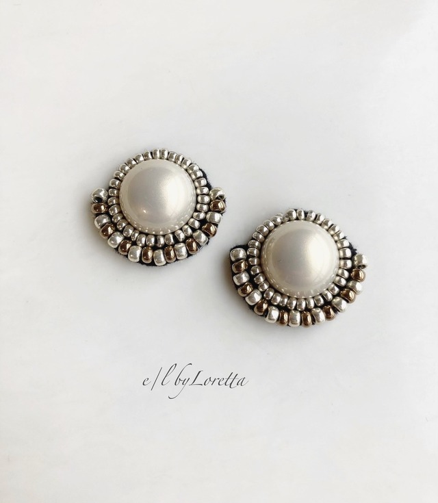 Pearl × beads stitch pierce/earring
