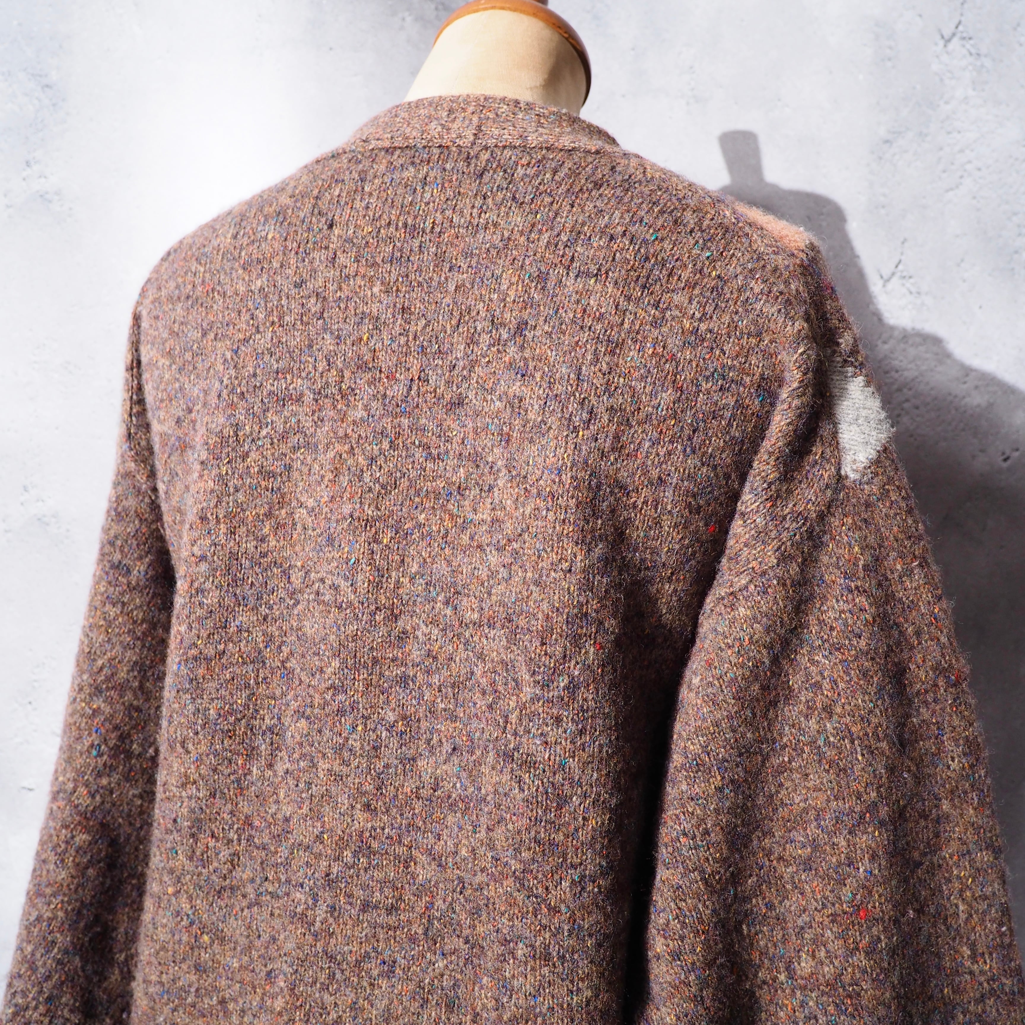 1990s Colorful argyle check × Nep vintage loose knit cardigan ( made in Ireland )