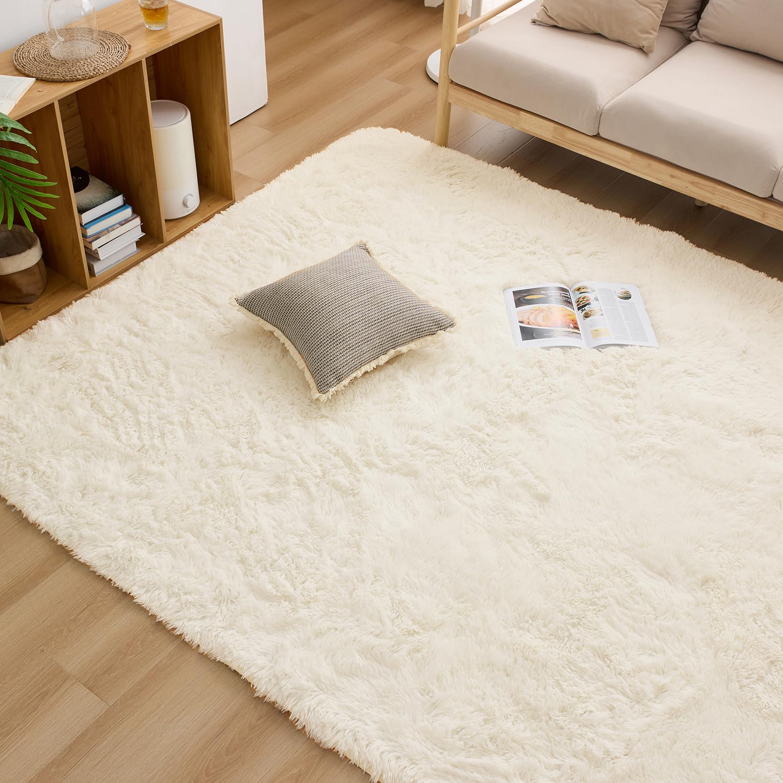 【特価処分】Housecover ラグ カーペット シャギーラグ ラグマット 長方形 絨毯 120x160cm 滑り止め付 洗える 防ダニ 抗菌 防臭 オールシーズン快適に使用 床暖房 ホットカーペット対応 ふわふわ肌触り アイボリー01