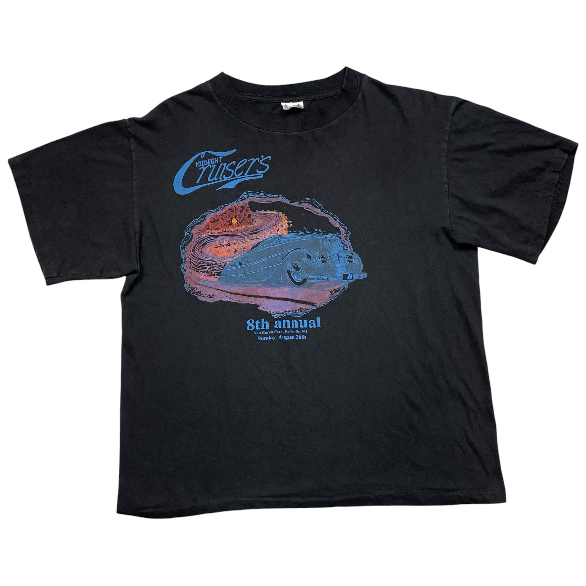 《L》OKINA オキナ Tシャツ シングルステッチ フロントプリント アニュアル・カーショー ブラック 90年代 vintage no.10438