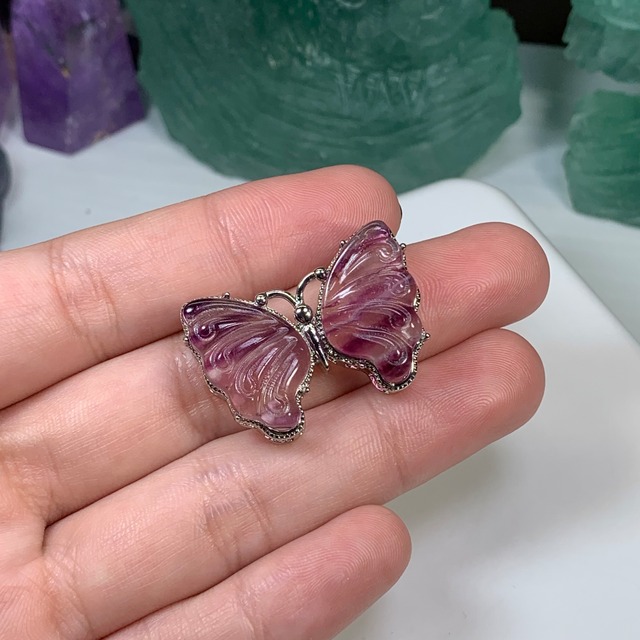 14.フローライト蝶々・横貫通穴☆パーツ