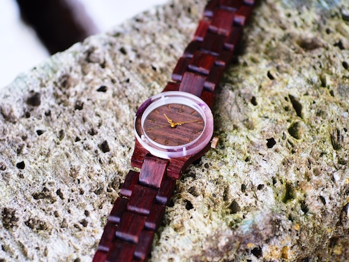 押し花薔薇の銘木紫檀木製腕時計