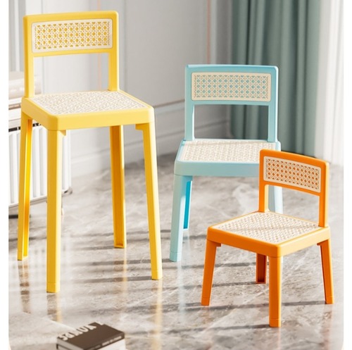 ラタン風 キッズチェア 子供用椅子 PP素材 滑り止め付き カラフル スタッキング 軽量 安全 幼児用 保育園 幼稚園 家庭用 藤編み風 北欧風 おしゃれ