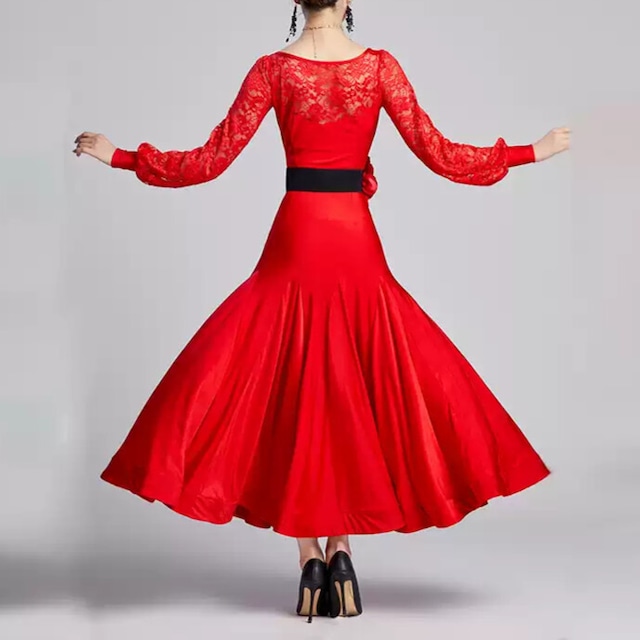 レーススリーブ ウエストマーク フラワーモチーフ ダンスドレス ds1468