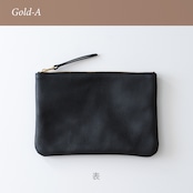 革のフラットポーチL Black