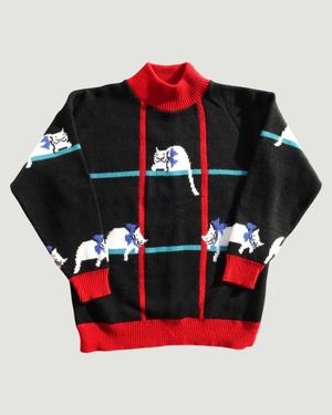 【古着】リボン猫のブラックニット