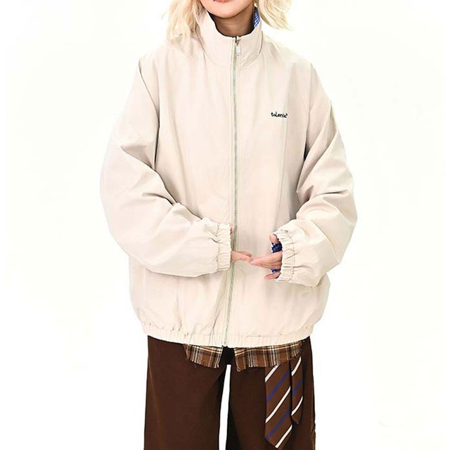 チェックリバーシブルジップブルゾン 2col   R01486