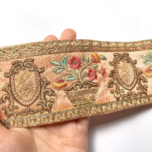 鉢植えと鏡模様のインド刺繍リボン（1mカット）