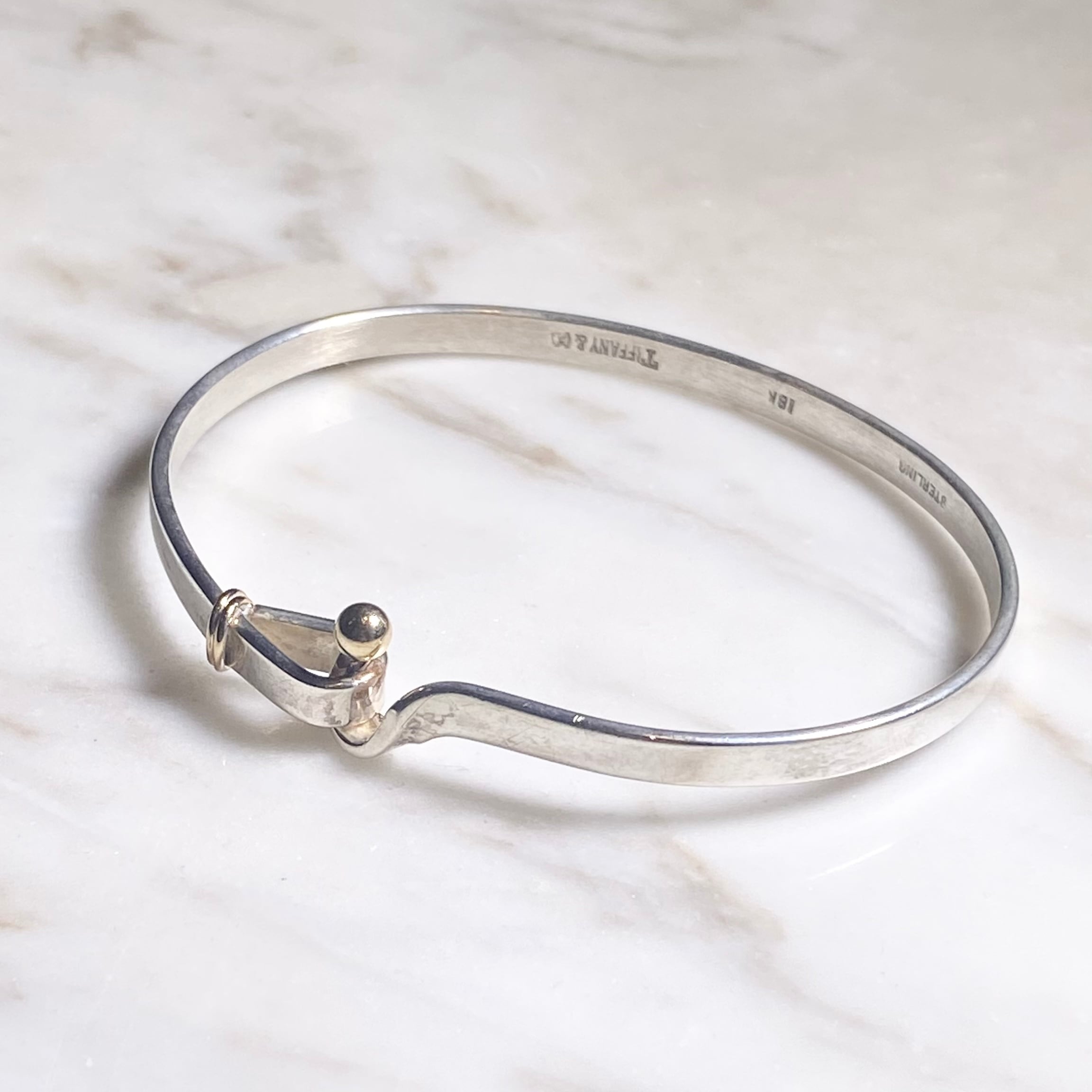 vintage TIFFANY silver × k18 hook design bracelet “hook&eye