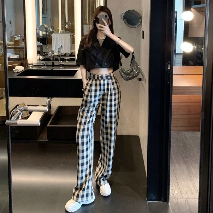 サマースタイルジャケット ハイウェスト格子柄レディース 夏物 ドラファッションホール73609538307