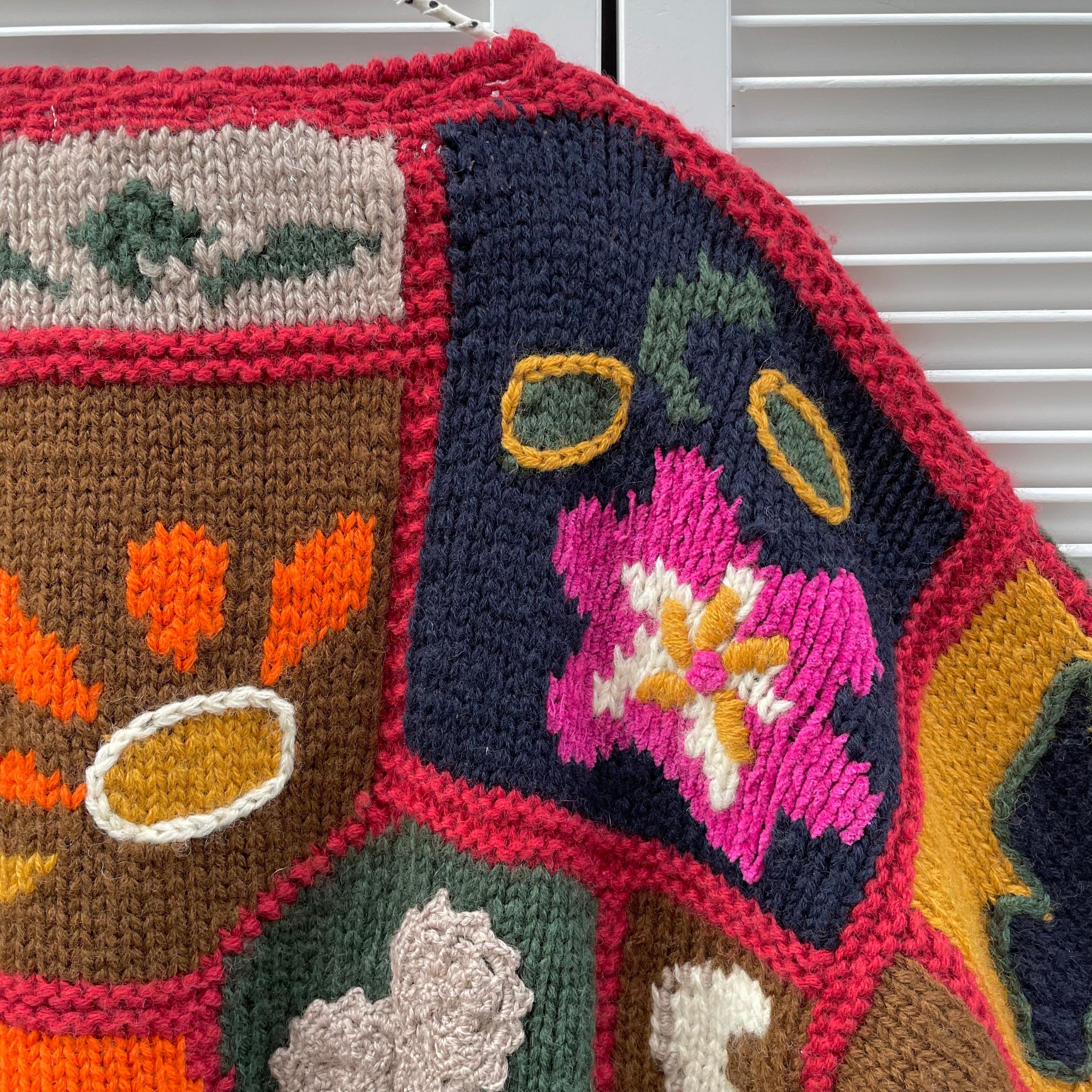 hand knit patchwork design sweater 〈レトロ古着 ハンドニット