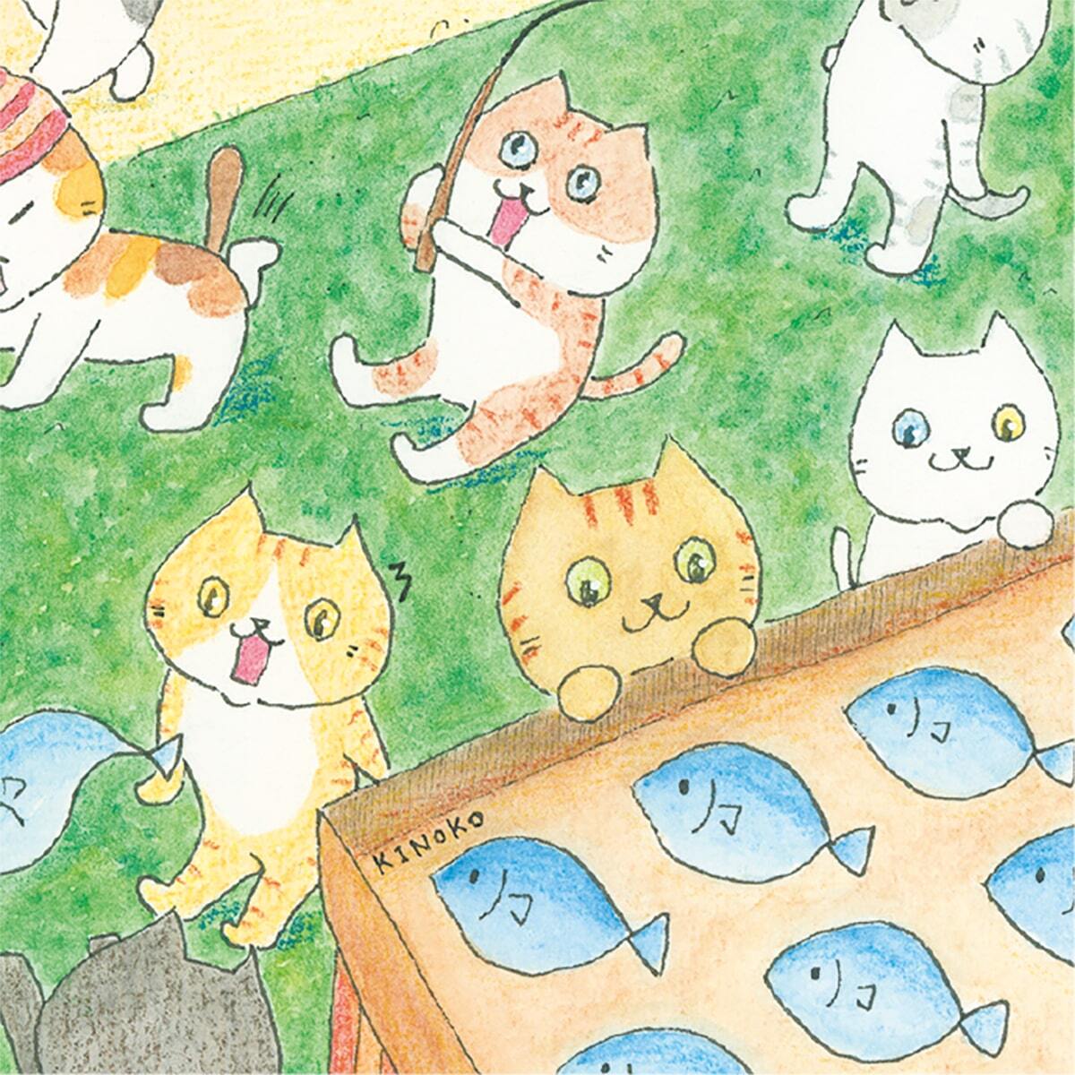 ポストカード 公園のねこたち / グッズ 部屋 水彩 イラスト 猫 絵本風