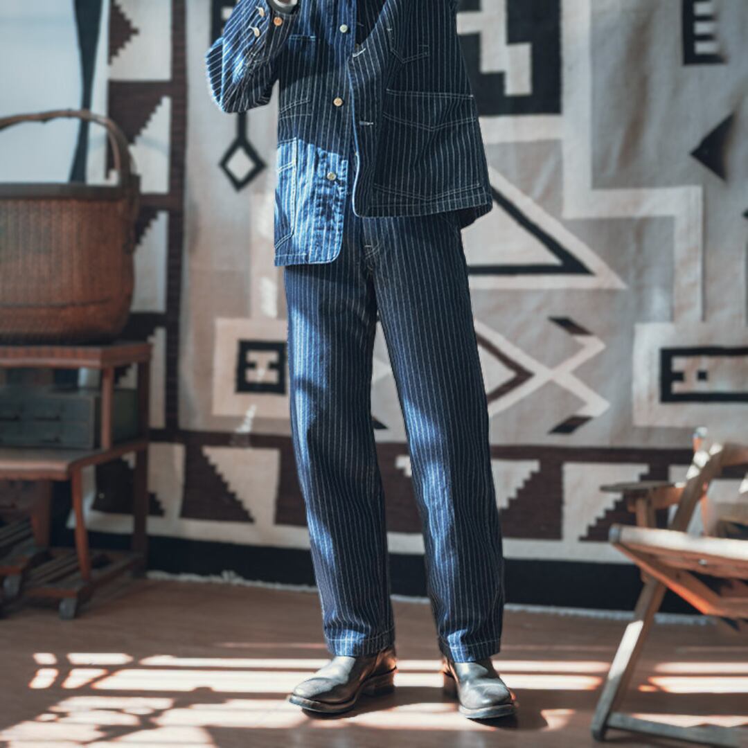 Railroad Stripe Straight-Leg Trousers(GV481)