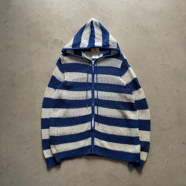 -Quacken Factory- border mesh knit zip hoodie