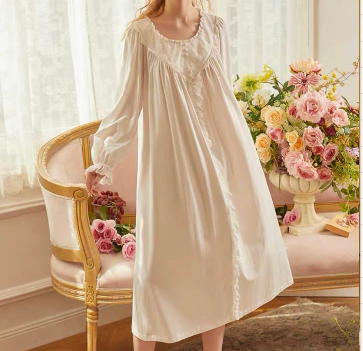 Negligee Types 【現品限りsale】Msize white long onepiece room wear negligee p203 | SUYAA