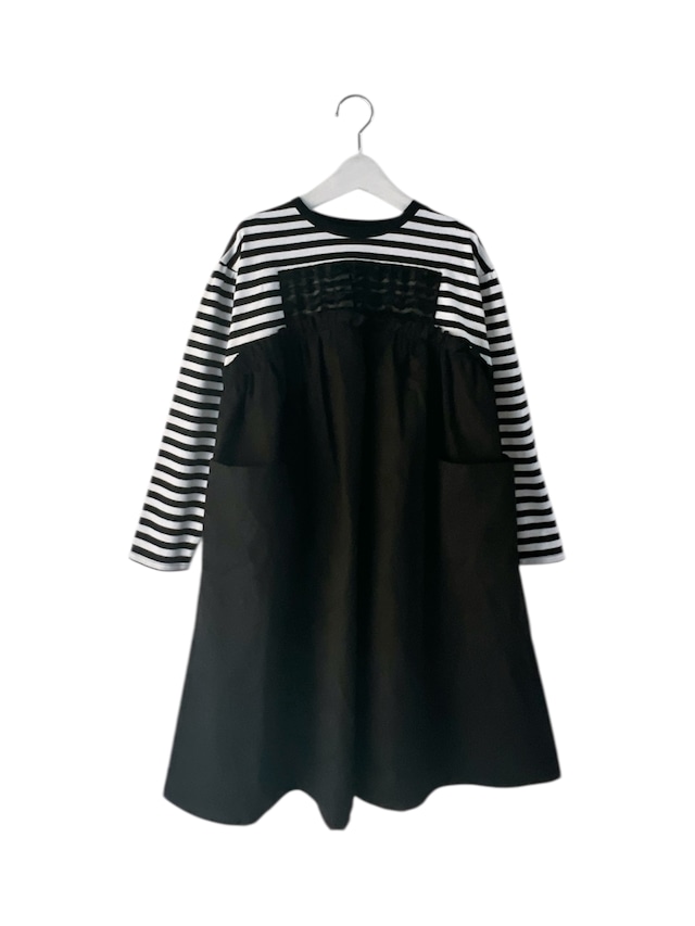 L/S DOCKING DRESS col.BORDER-BLACK / F2