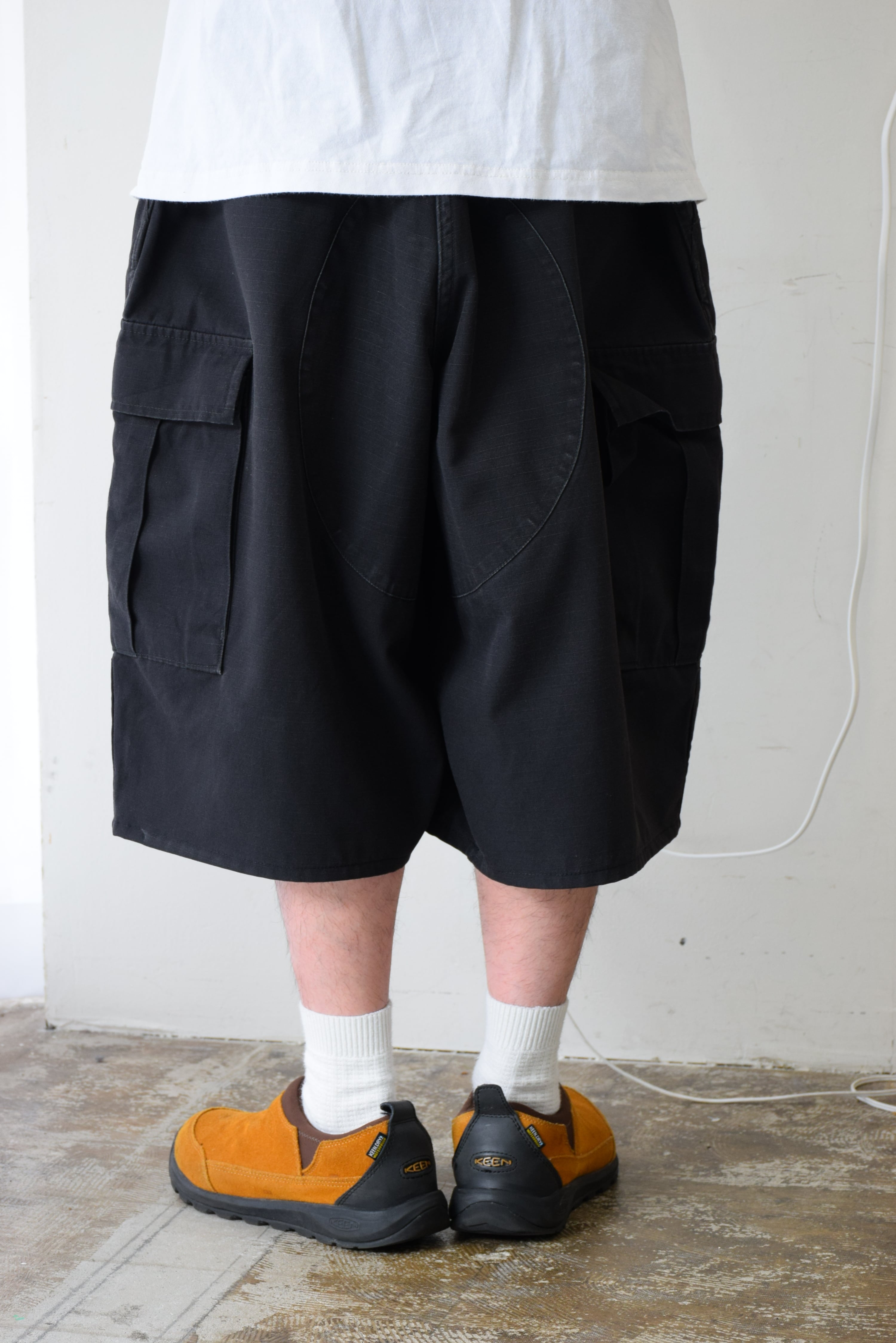USA製 90s 極太 old  バギートラックショートパンツ 黒 極太 バギーショーツ メンズ L ブラック ミリタリー ショートパンツ