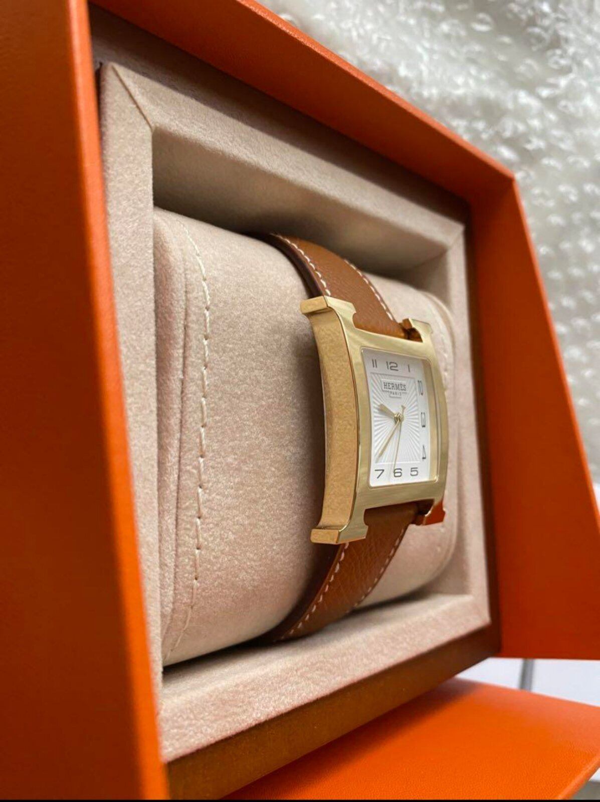 HERMES エルメス 腕時計 Hウォッチ GM 34㎜ ゴールド エプソン 