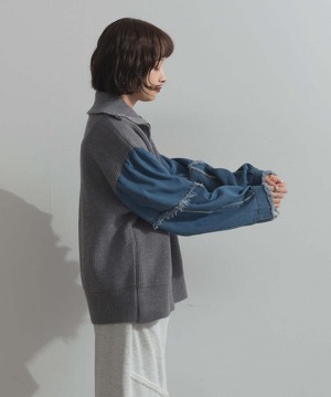 HD2510024 袖デニムジップニット gray