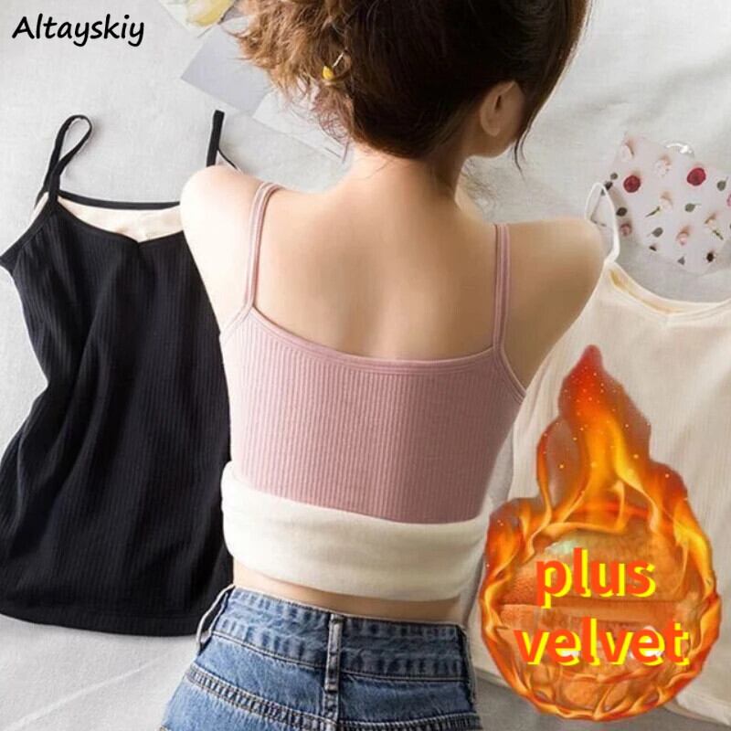 【新作】【送料無料】 冬厚みのあるキャミソール女性トップス暖かいスリム Y2k インナー背中の開いた柔らかい韓国スタイルシンプルな居心地の良いファッション服オールマッチ学生 0331784587326