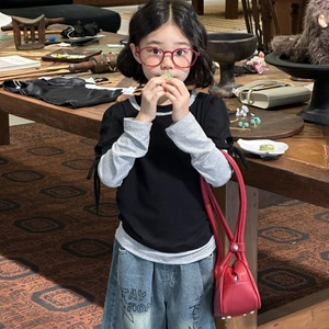 秋フェイクレイヤードリボン結び長袖