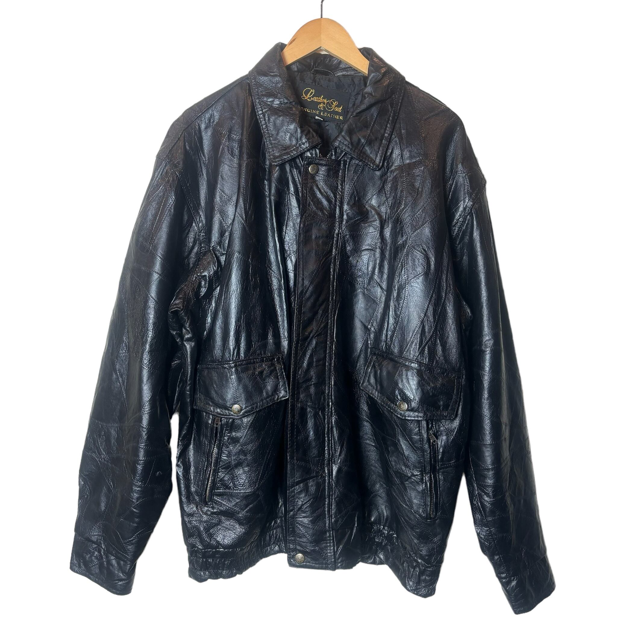 Lether&Soul ブラックレザージャケット ツギハギ XL No.873