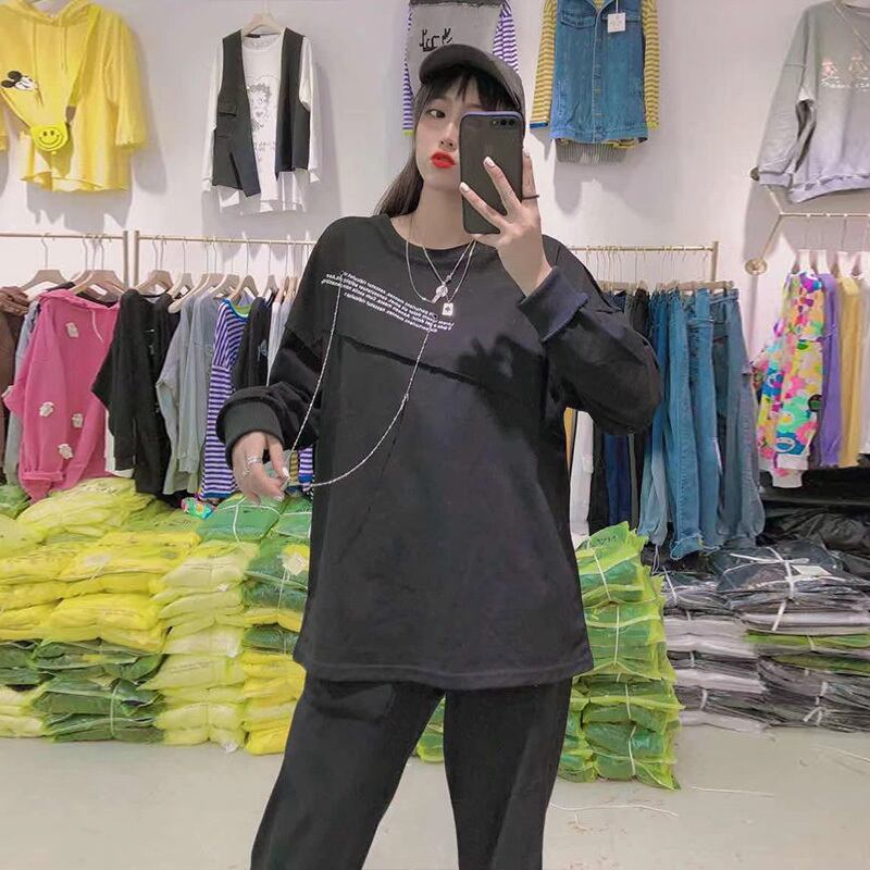 ファットmmプラスサイズ長袖Tシャツ女性2020新しいルーズカバーミートボトミングシャツ秋のシーズンスリミングトップス女性の手紙 ミックスインファッション33267480876