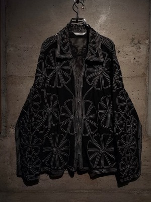 【Caka】Flower Embroidery Vintage Loose Zip up Sheer Jacket