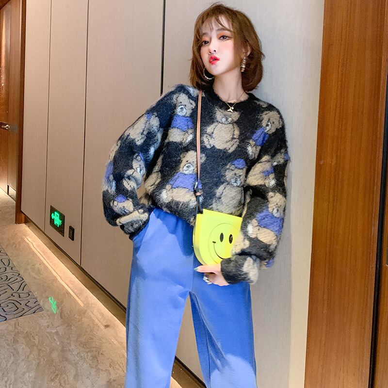 ニットラウンドネックプルオーバー ルーズセーター ウィンタースタイル ふわふわ 冬物 Oネック MIUCO83033349928