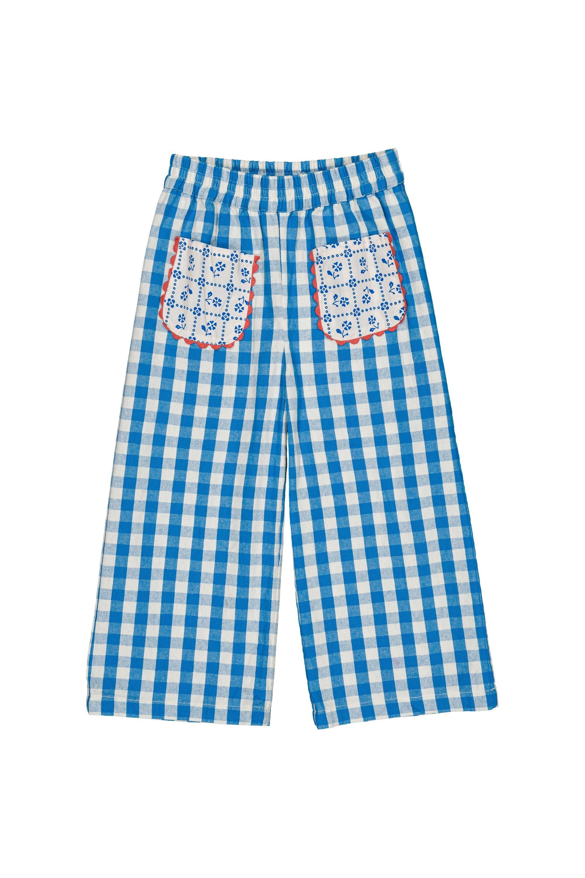 【26SS】hello Simone(ハローシモーヌ)Mouna pants Ibiza Blue(3y/4y/6y/8y/10y/12y)パンツ チェック