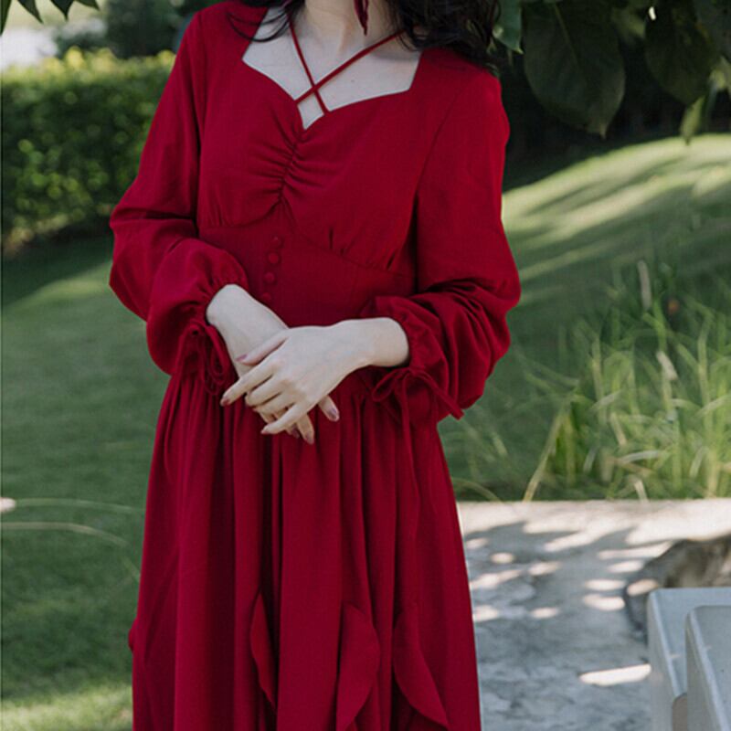 20 ファッション 種類10：レッド/XL リネンワンピース マタニティ