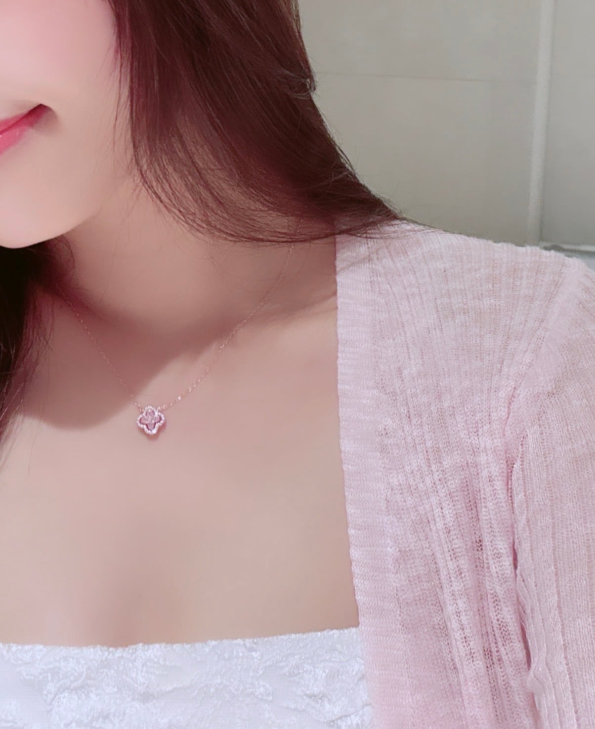 mini clover flower necklace ダブルピンク | SASSY ANGEL