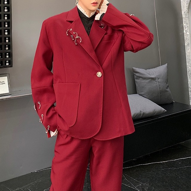 【Men】METAL RING TRIMMED JACKET AND PANTS SUITS 4colors S-244